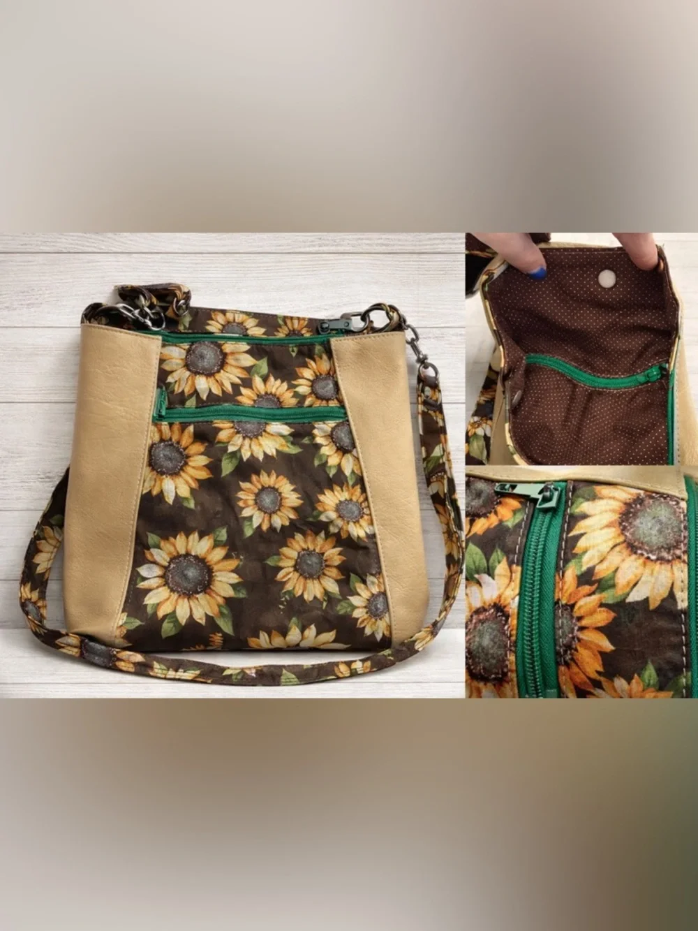 Sunflower Crossbody Bag | Handmade Floral Purse | Multi Pocket | Boho Style - Picture 1 of 5